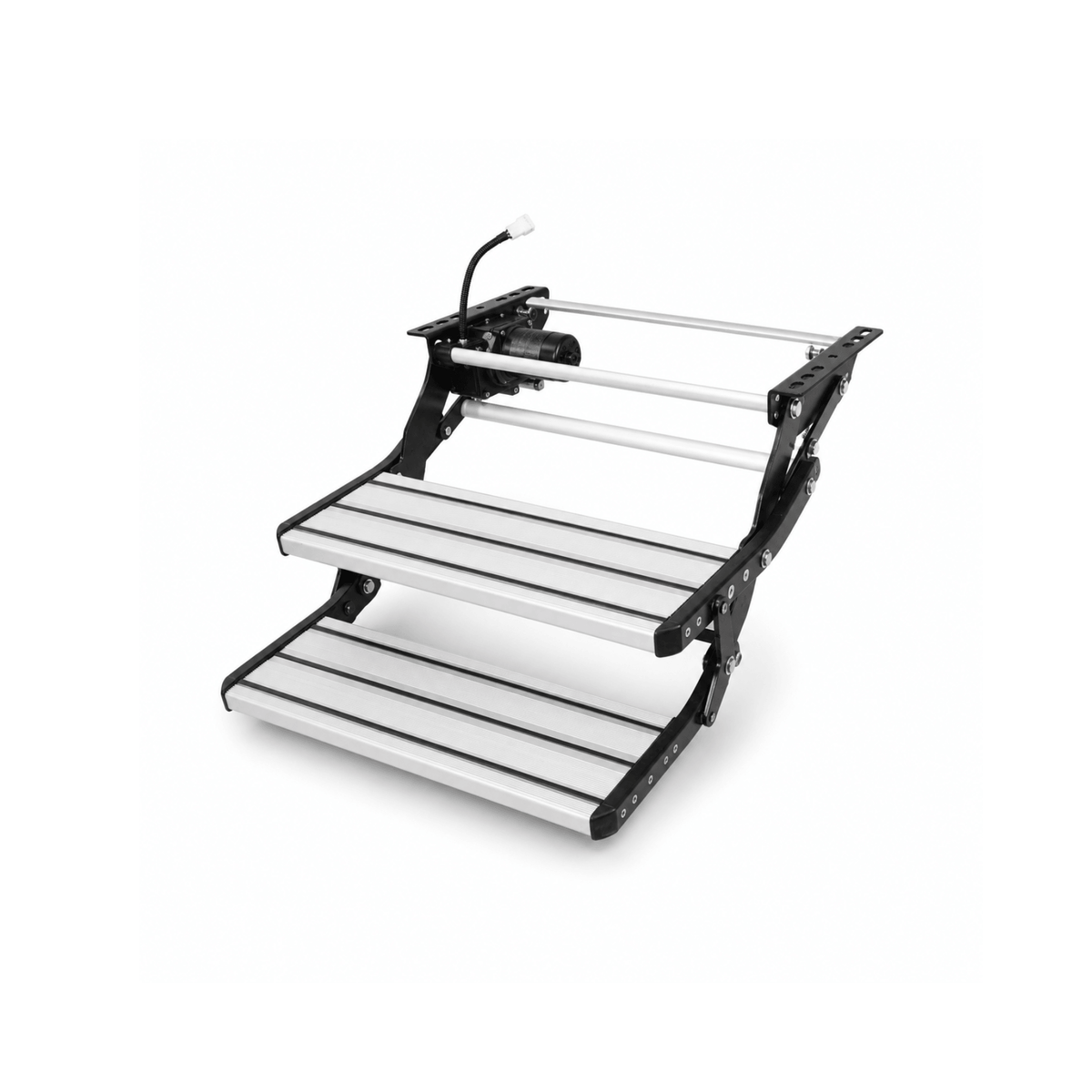 Ribbed silver aluminium tread surface for grip on caravan step