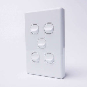 White 5 Gang Switch Slimline Wall Plate - RV Essentials Australia