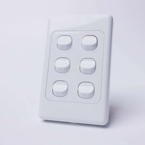 White 6 Gang Switch Slimline Wall Plate - RV Essentials Australia