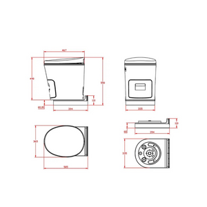 Technical dimension drawing of a cylindrical product shown from multiple angles on a white background, with red measurement lines and labels.