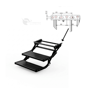 Drawing of the mounting rail showing 12 mm bolt holes and slot spacing, with an arrow pointing to the black double step